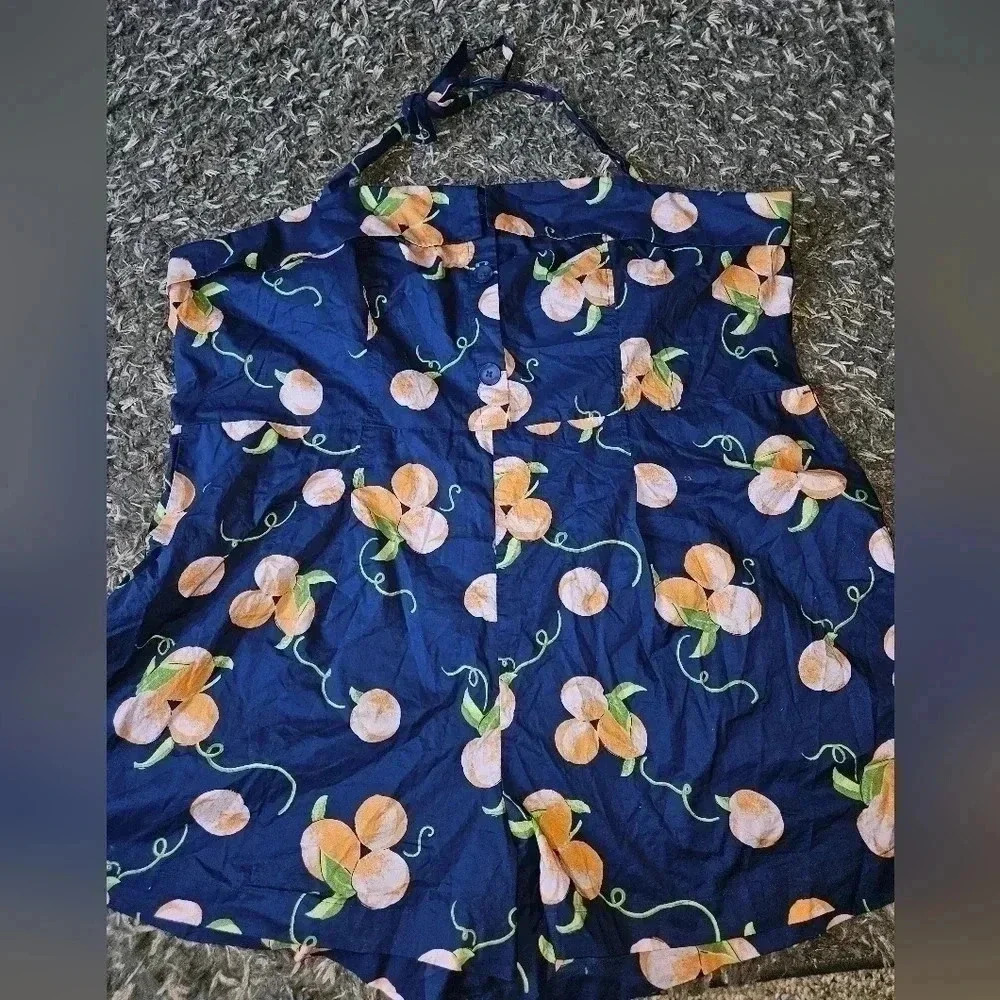 Women's Navy Floral Halter Romper